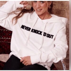 Spiritual Gangster xKendall Toole Never Knocked Out White Hoodie with Black Text